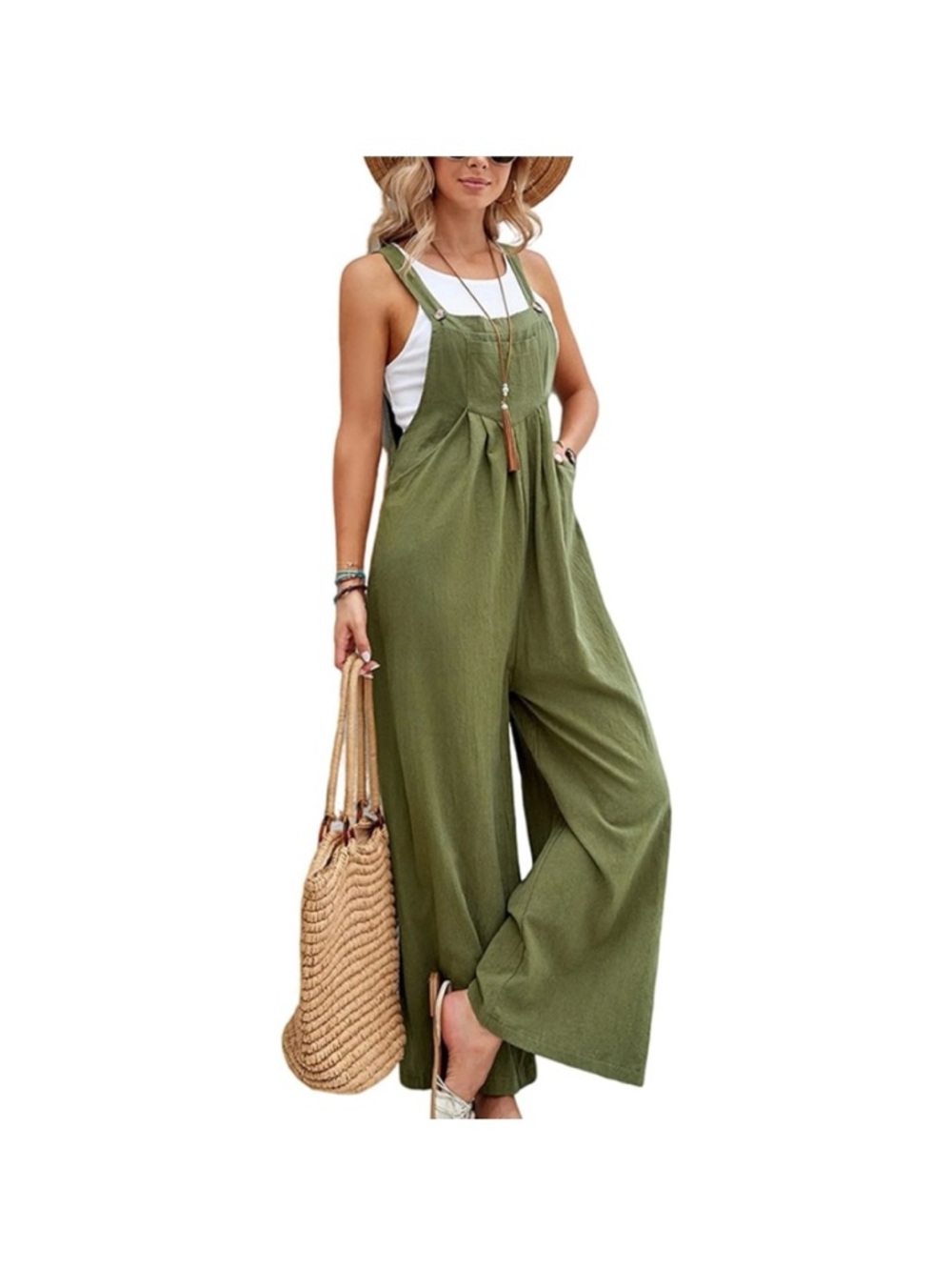 New Women XS Bib Overalls Women Cotton Loose Summer Wide Leg Pants Jumpsuit